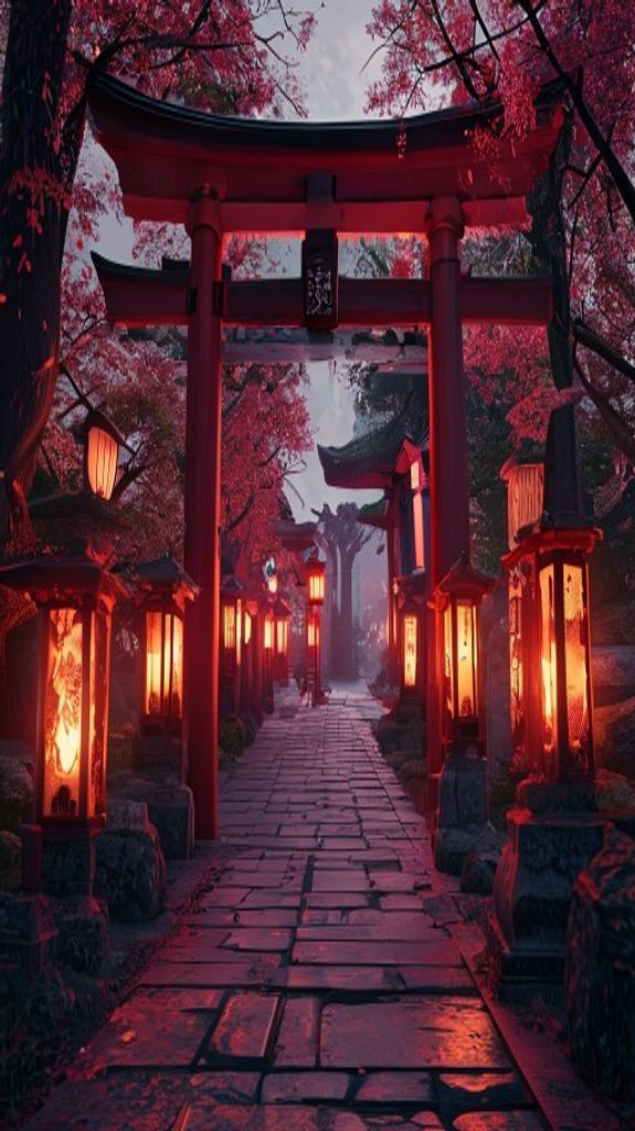 Fierce Japanese Temple Gate Torii Photorealistic Wallpaper