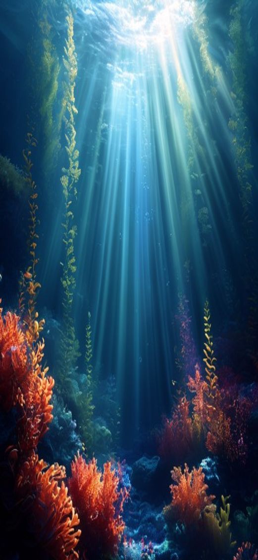 Misty Underwater Kelp Forest Sun Photorealistic Wallpaper