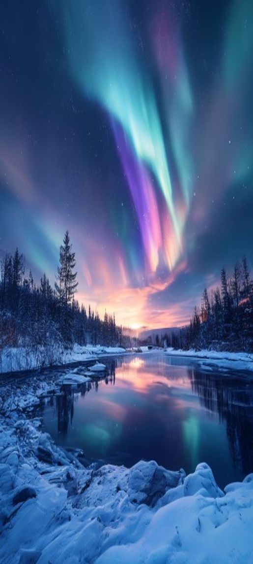 Winter Northern Lights Over Frozen Aesthetic Wallpaper