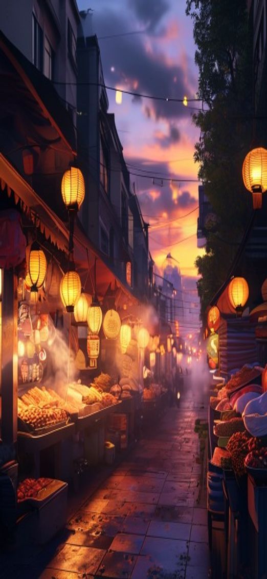 Classic Night Market Street Food Photorealistic Wallpaper