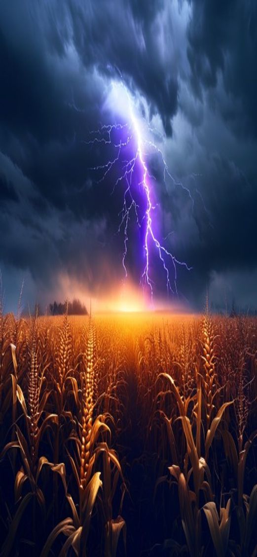 Summer Thunderstorm Lightning Over Cornfield Abstract Wallpaper