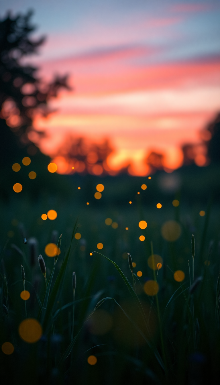 Ancient Fireflies Dancing Summer Meadow Photorealistic Wallpaper