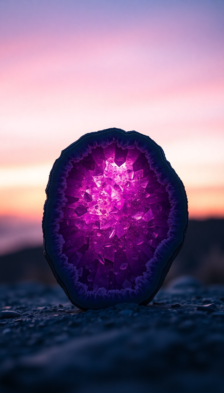Futuristic Geode Crystal Interior Purple Photorealistic Wallpaper