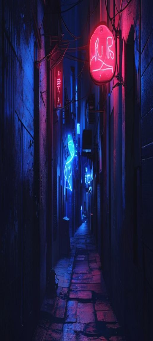 Blue Neon Sign Melancholic Noir Aesthetic Wallpaper