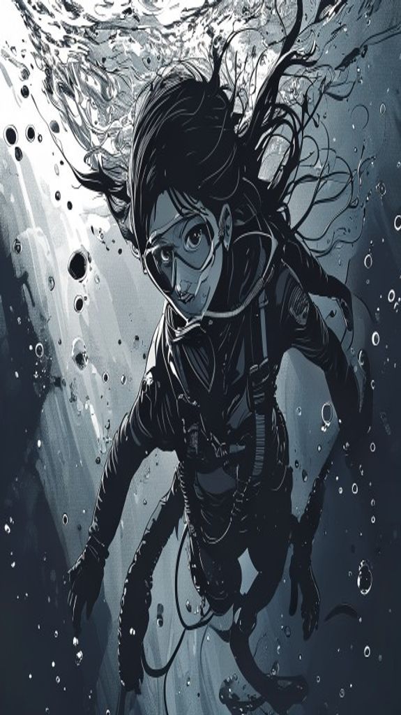 Freediver Descending Into Deep Blue Anime Wallpaper