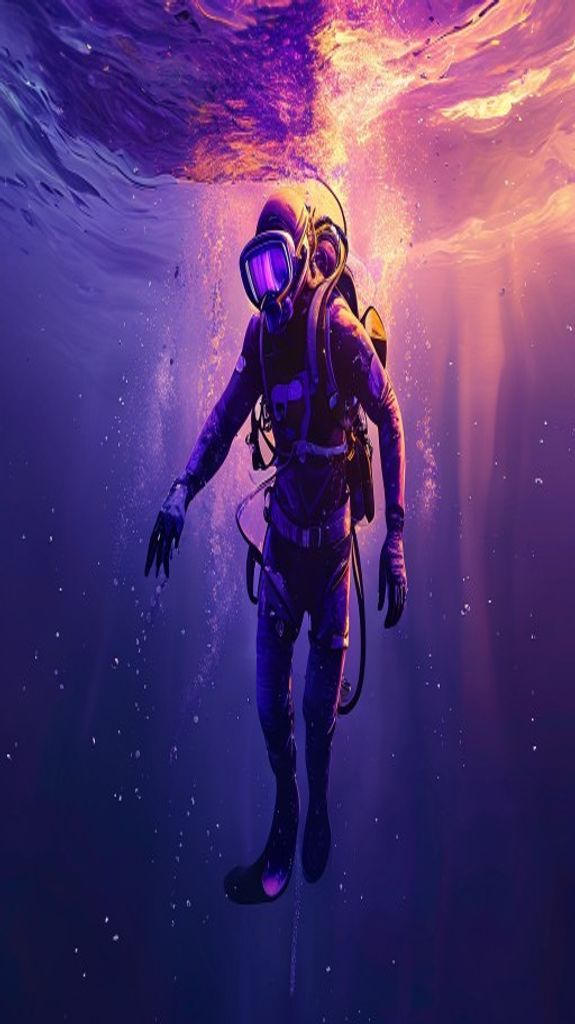 Mystic Freediver Descending Into Deep Photorealistic Wallpaper