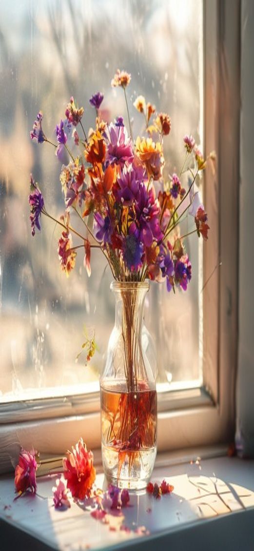Misty Dried Flowers Glass Vase Aesthetic Wallpaper