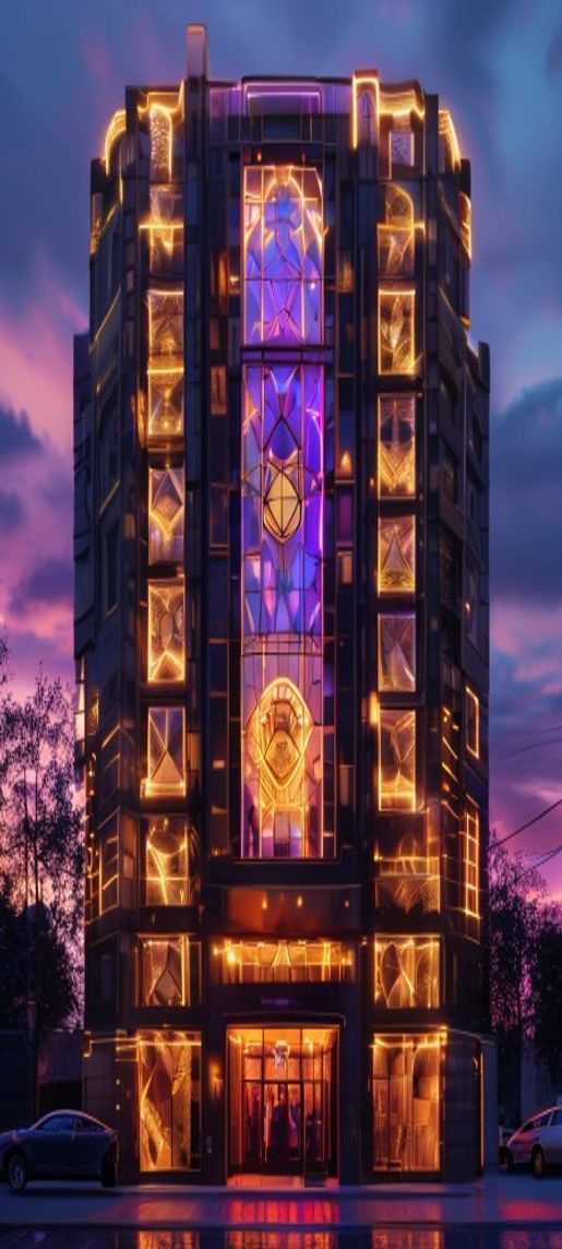 Radiant Art Deco Building Facade Photorealistic Wallpaper
