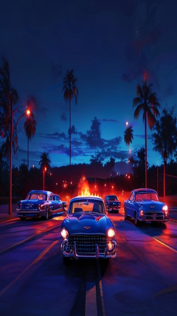 Silky Drive-in Movie Theater Night Photorealistic Wallpaper