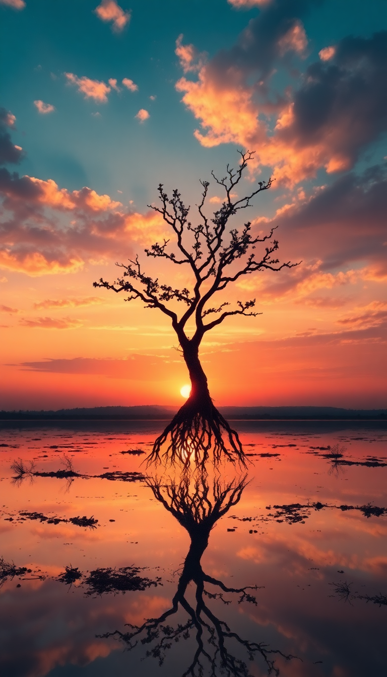 Charming Tree Growing Upside Down Digital art Wallpaper