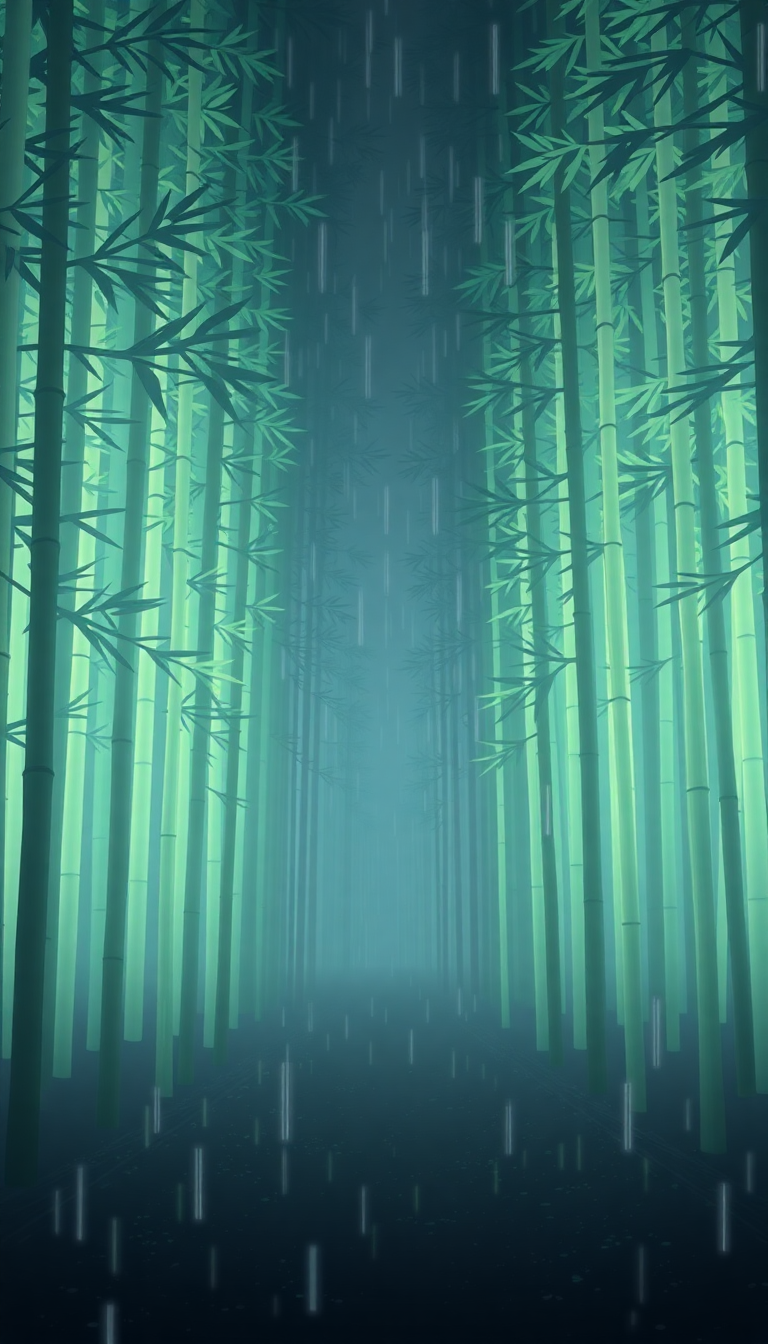 Bamboo Forest Rain Anime Peaceful Minimalist Wallpaper