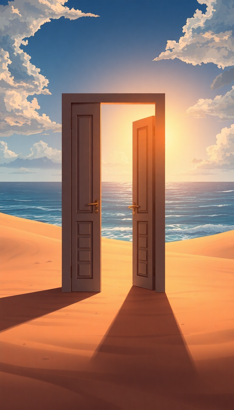 Door Standing Alone Desert Opening Anime Wallpaper