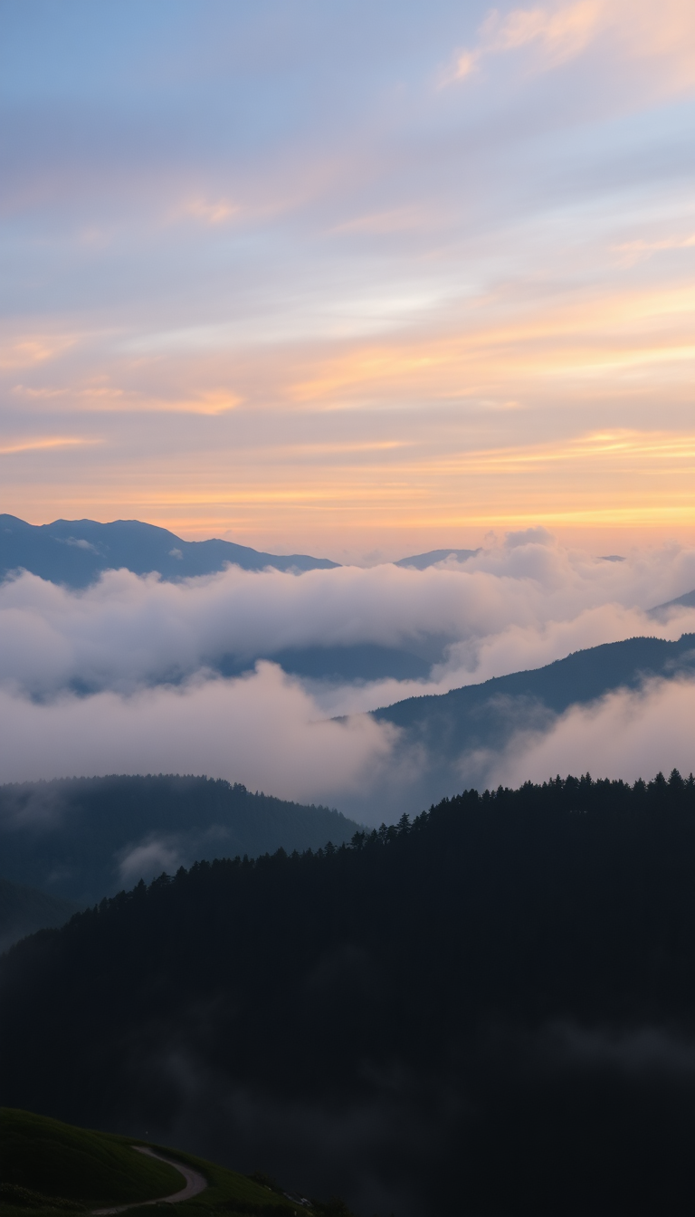 Classic Fog Rolling Over Mountains Digital art Wallpaper