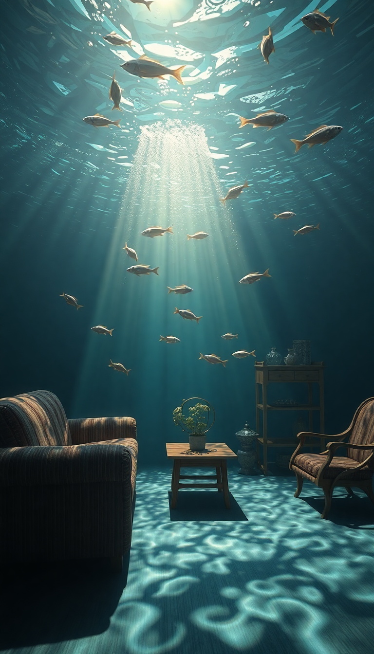 Zen Room Underwater Furniture Floating Digital art Wallpaper
