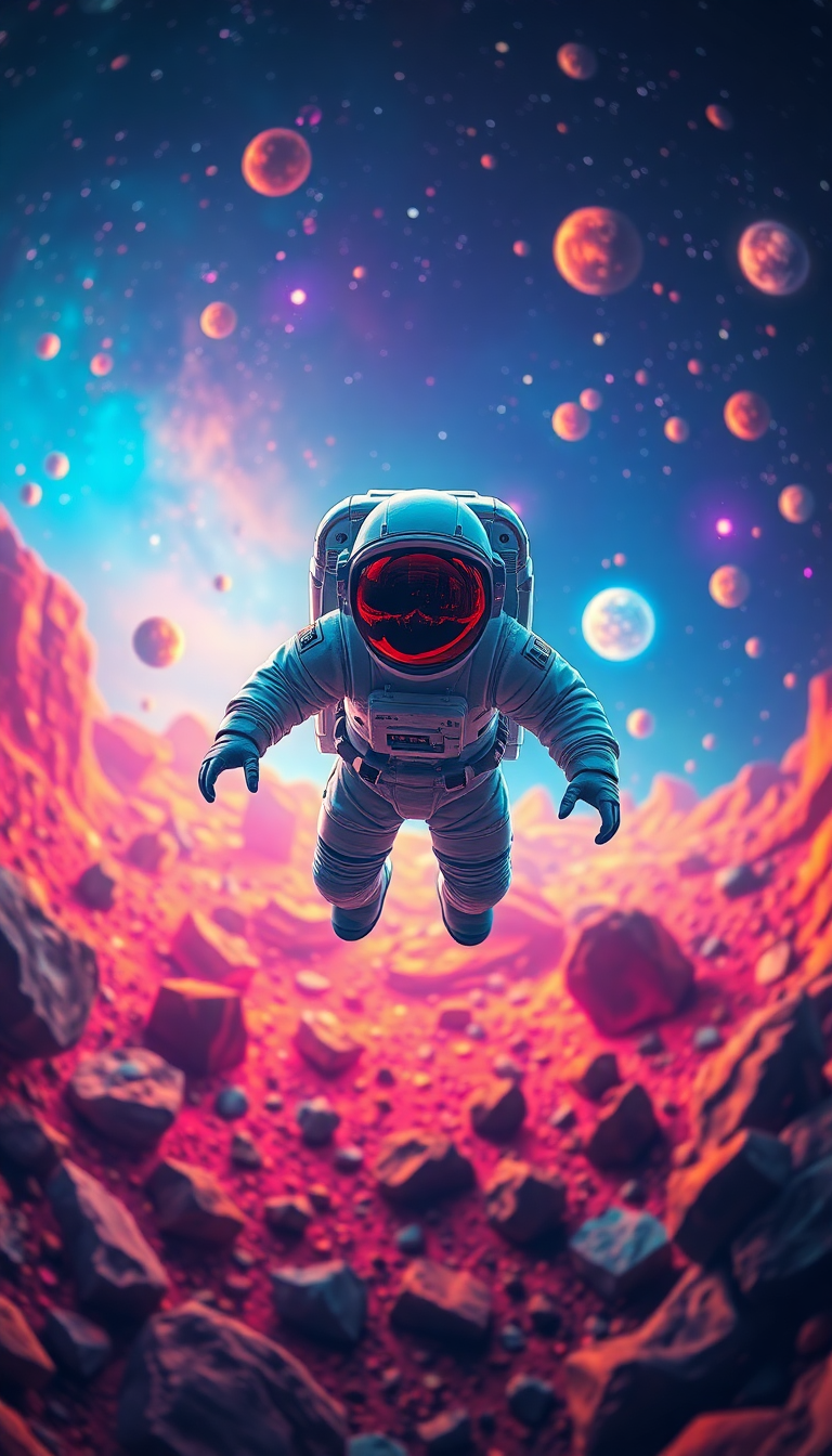 Opulent Astronaut Floating Through Colorful Digital art Wallpaper