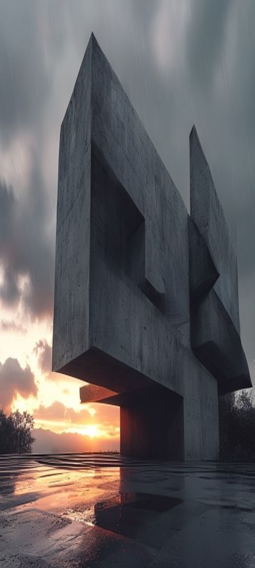 Opulent Brutalist Architecture Concrete Geometric Photorealistic Wallpaper