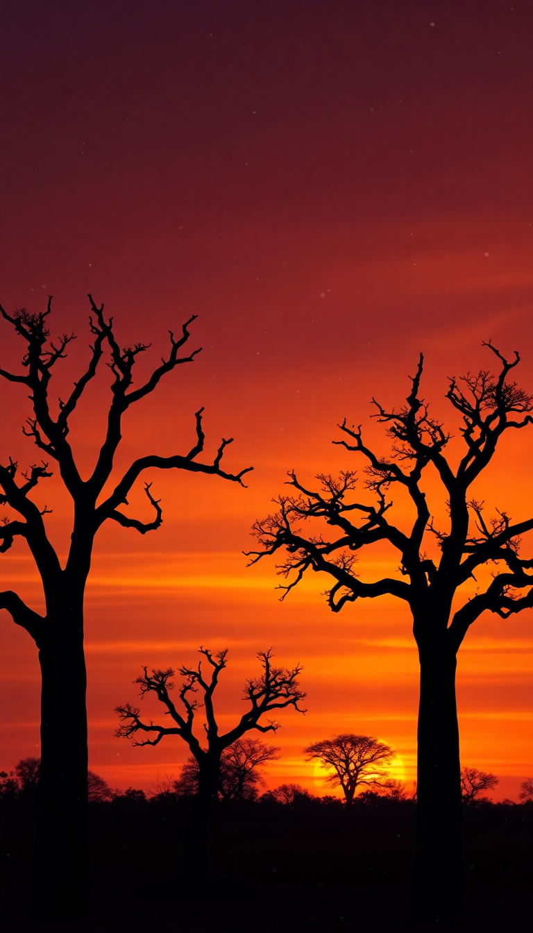 Glossy Baobab Trees Silhouette African Photorealistic Wallpaper