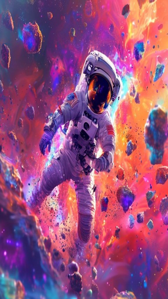 Crisp Astronaut Floating Through Colorful Digital art Wallpaper