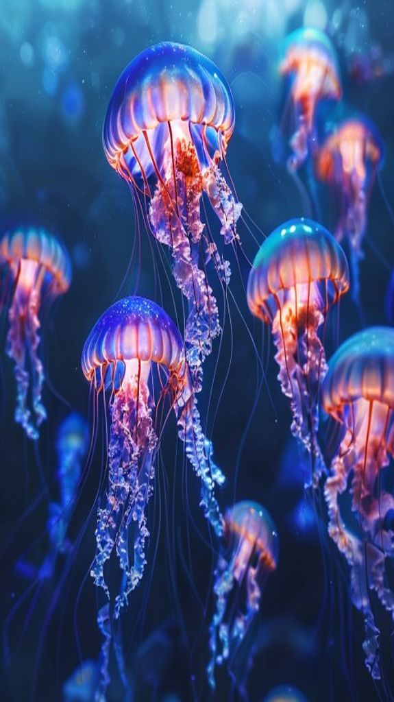 Surreal Jellyfish Swarm Deep Ocean Photorealistic Wallpaper