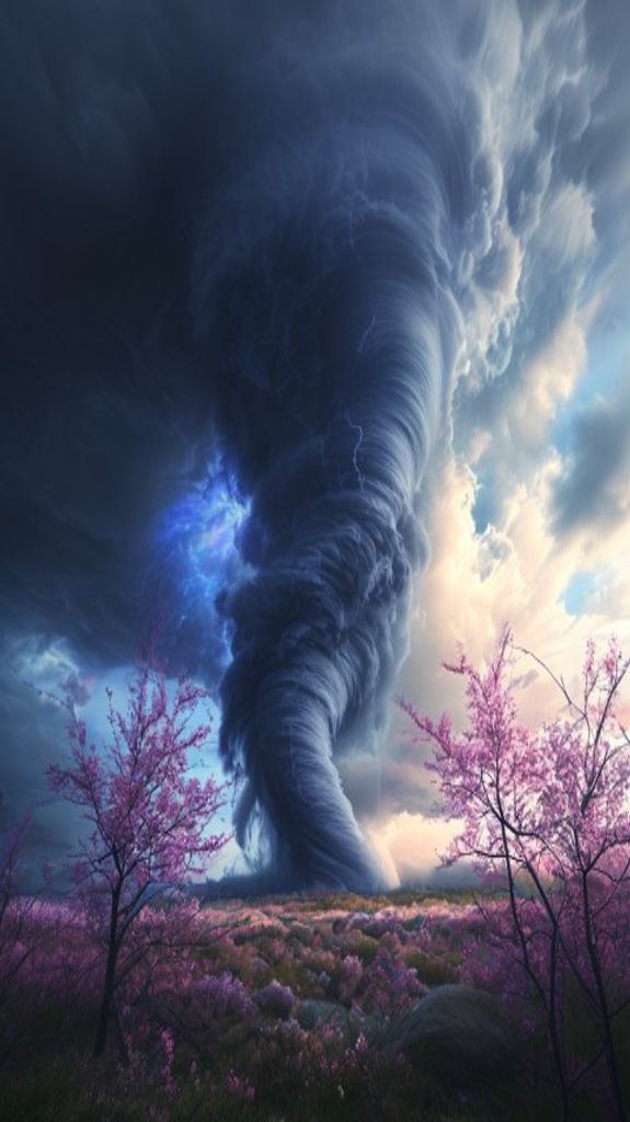 Delicate Supercell Thunderstorm Dramatic Tornado Photorealistic Wallpaper