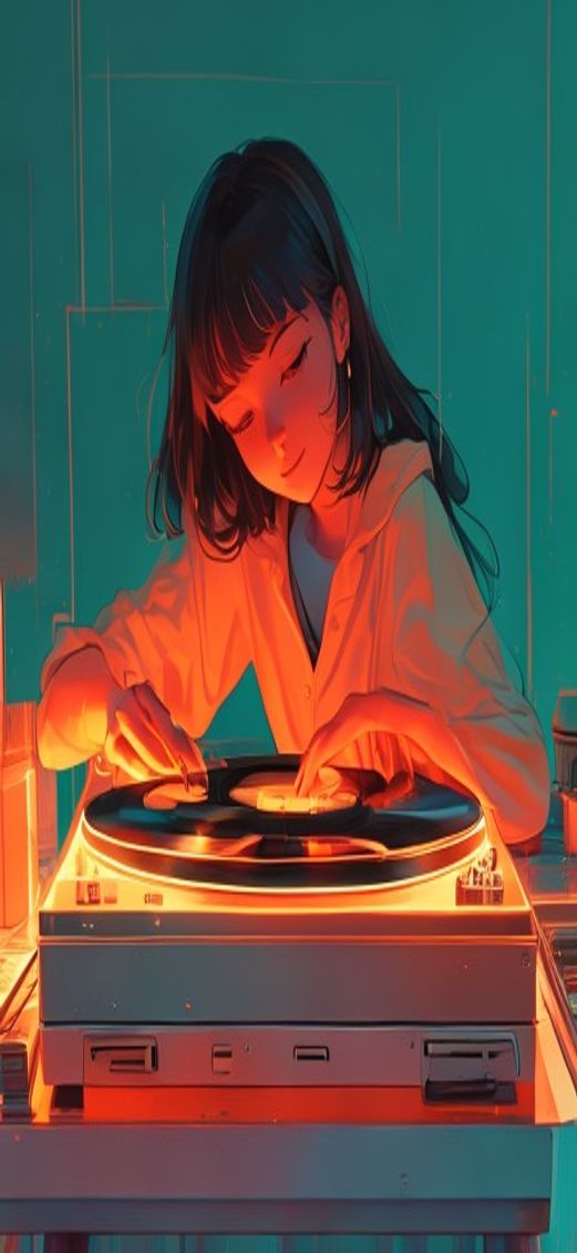 Vinyl Record Player Warm Lighting Anime Wallpaper