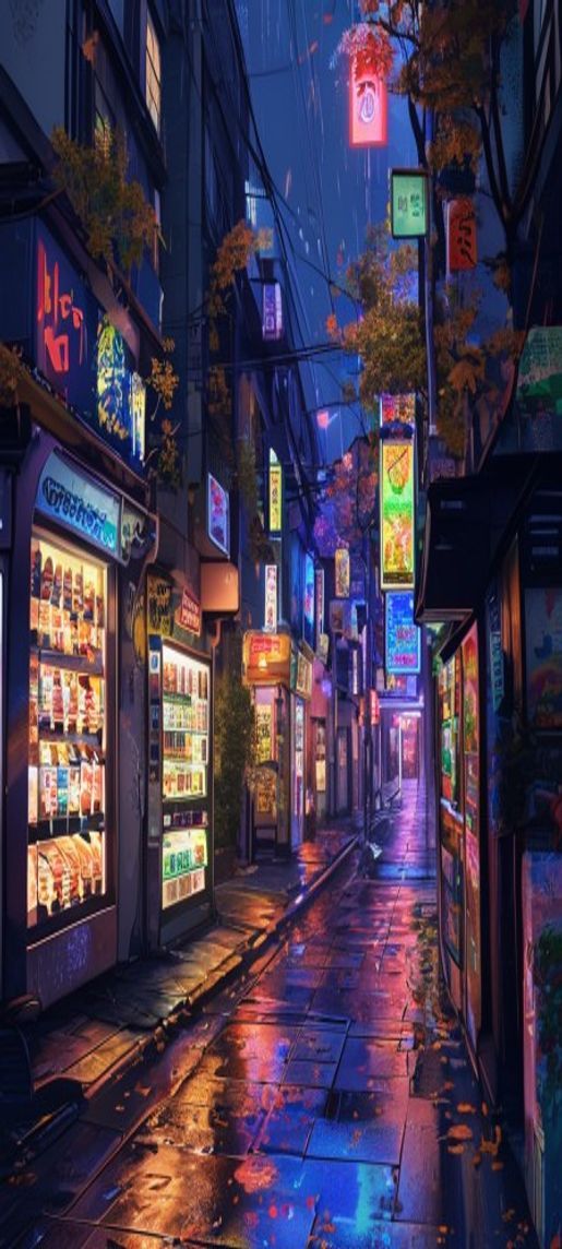 Zen Tokyo Alley Night Vending Photorealistic Wallpaper