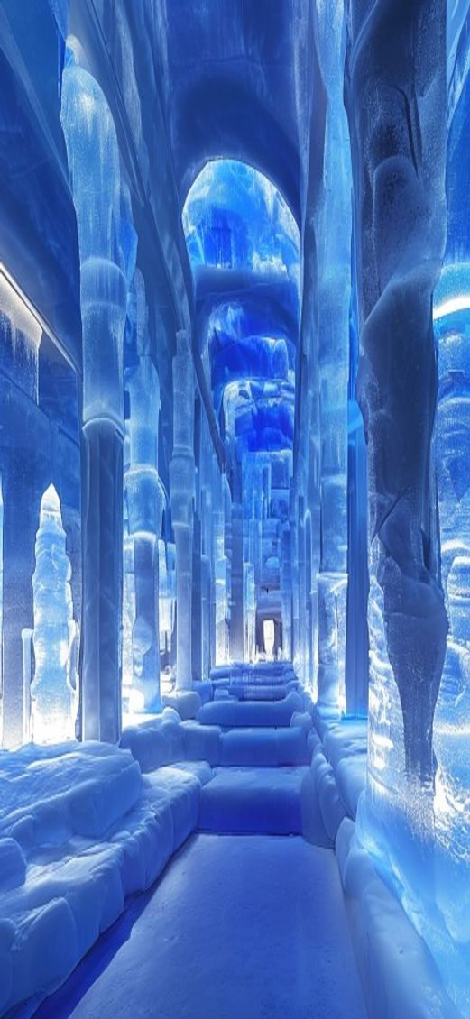 Dramatic Ice Hotel Interior Frozen Photorealistic Wallpaper