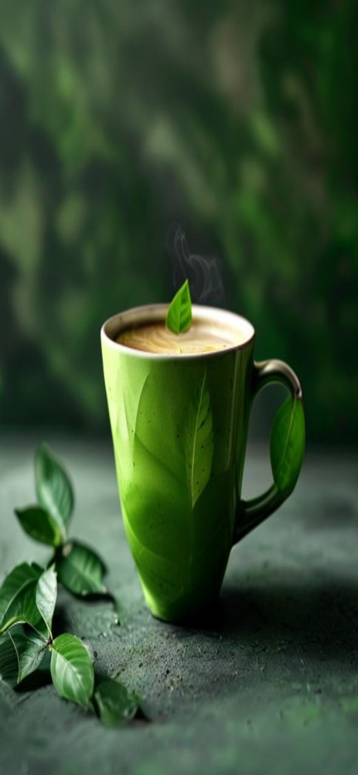 Matcha Latte Art Leaf Pattern Minimalist Wallpaper