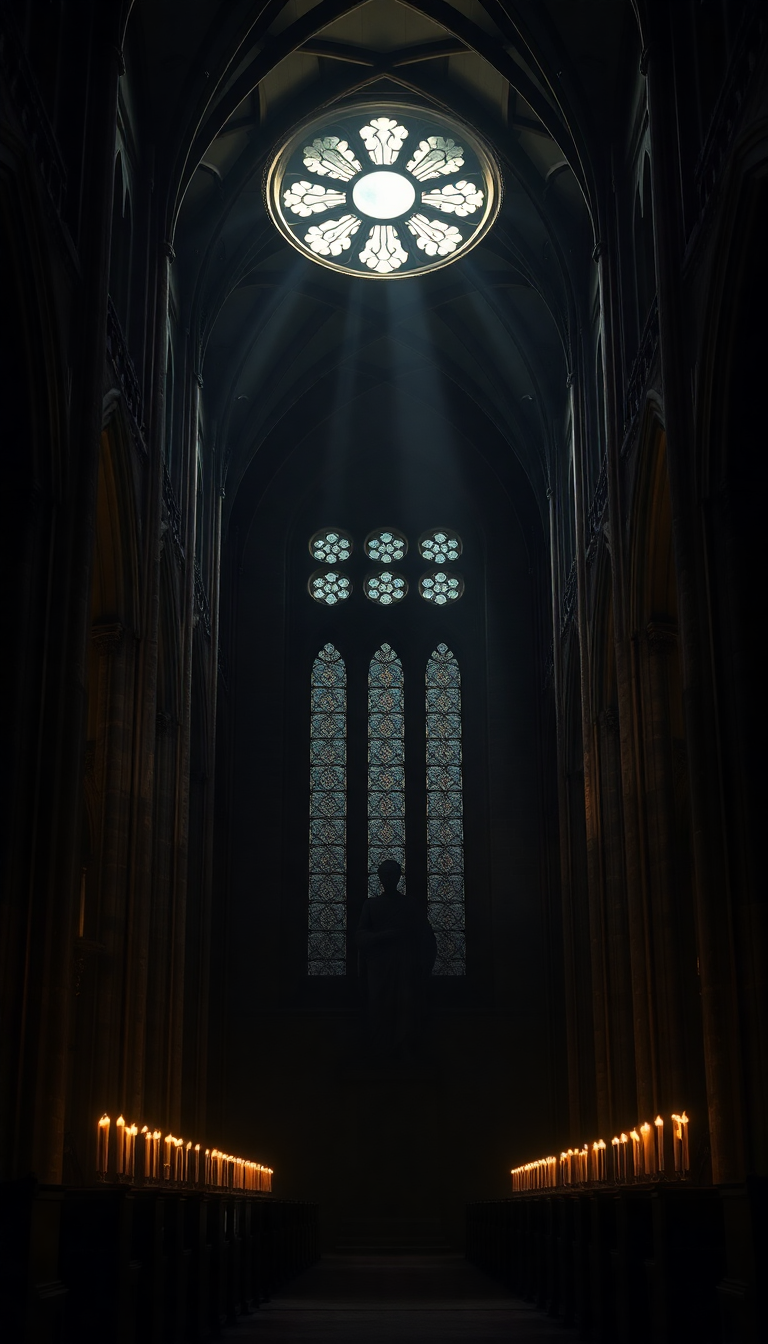 Cathedral Interior Shadows Moonlight Silhouette Photorealistic Wallpaper