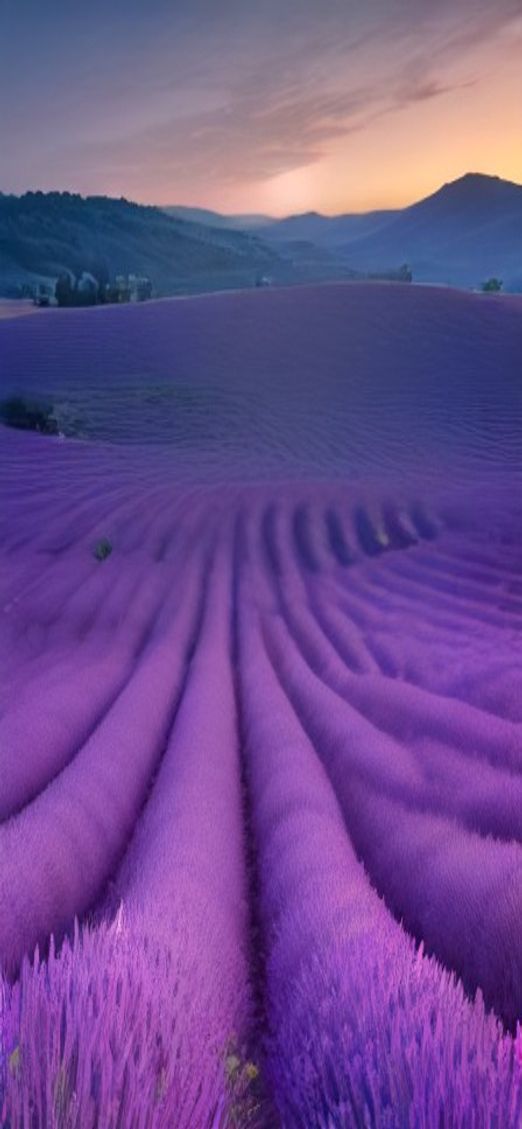 Sharp Lavender Fields Provence Sunset Photorealistic Wallpaper