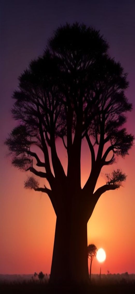 Majestic Baobab Trees Silhouette African Photorealistic Wallpaper