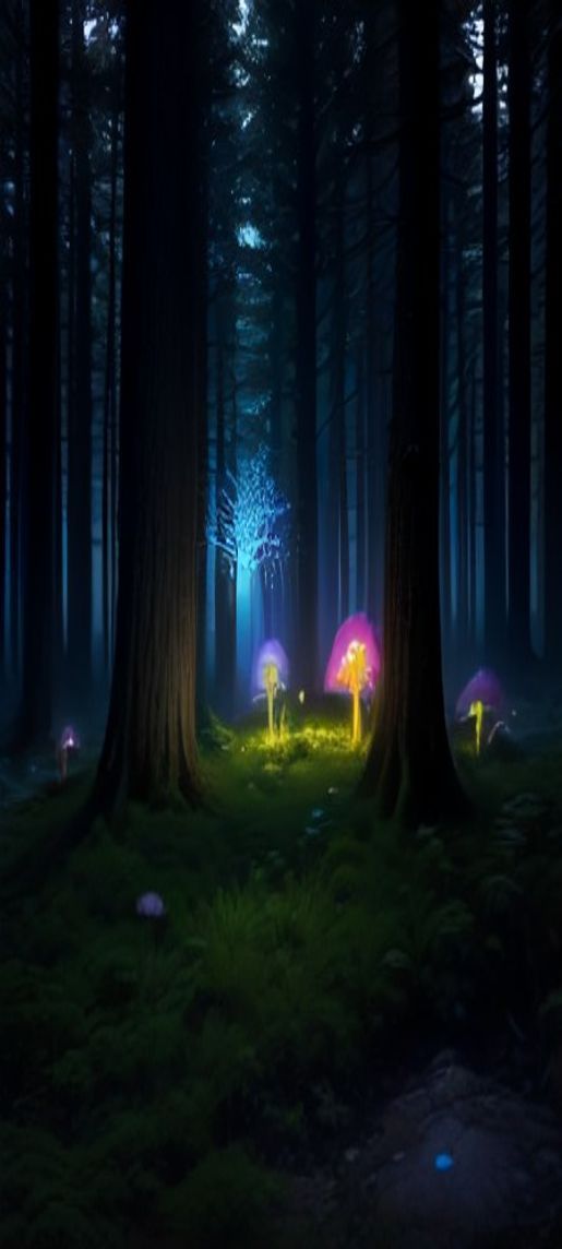 Crystal Bioluminescent Mushroom Forest Night Photorealistic Wallpaper